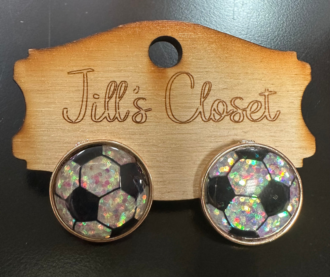 Glitter Soccer Stud Earrings