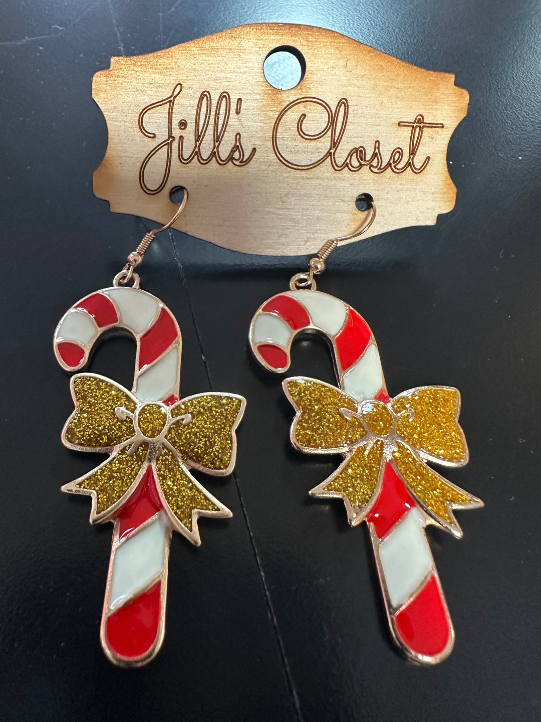 Gold Bow Candy Cane Earrings