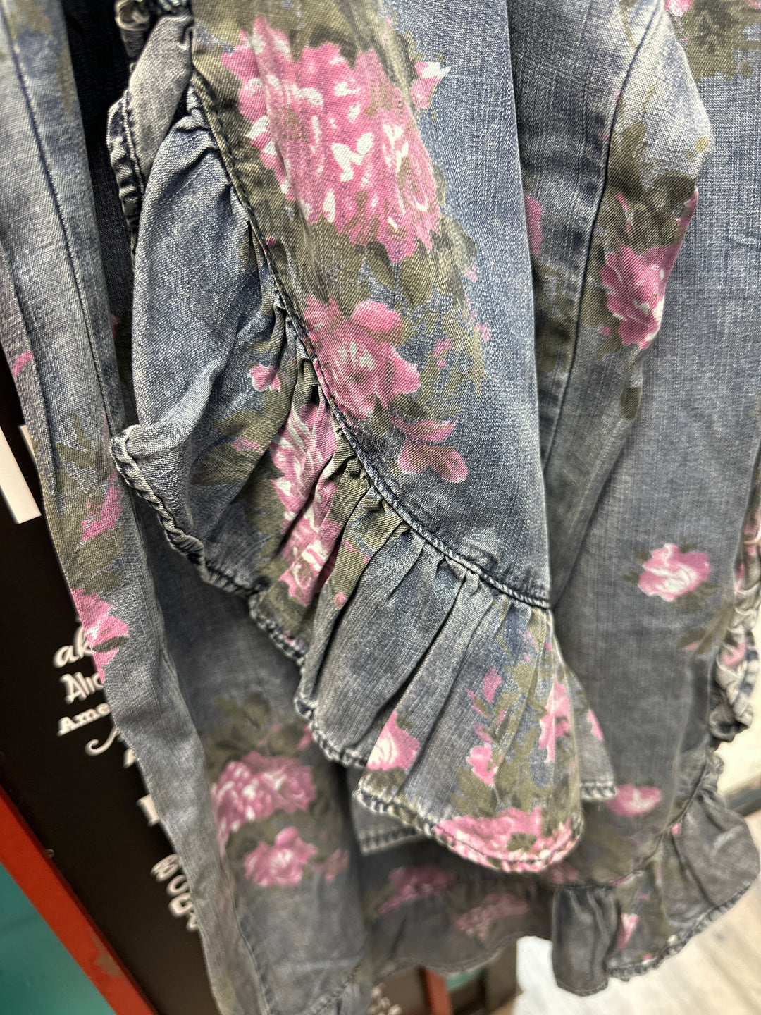 Ruffled Hem Chambray Pants
