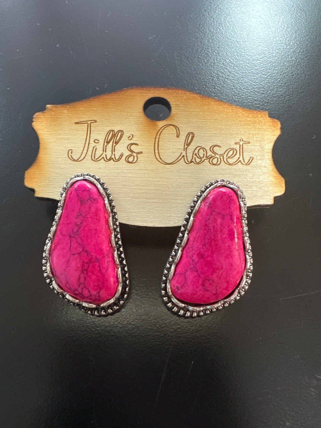 Hot Pink Stone Stud Earrings