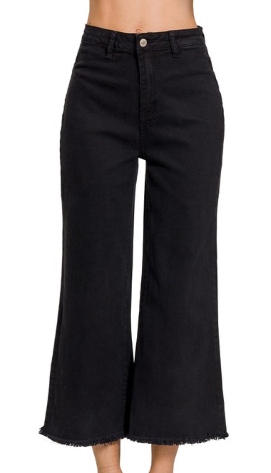 Black Cropped Raw Hem Jeans