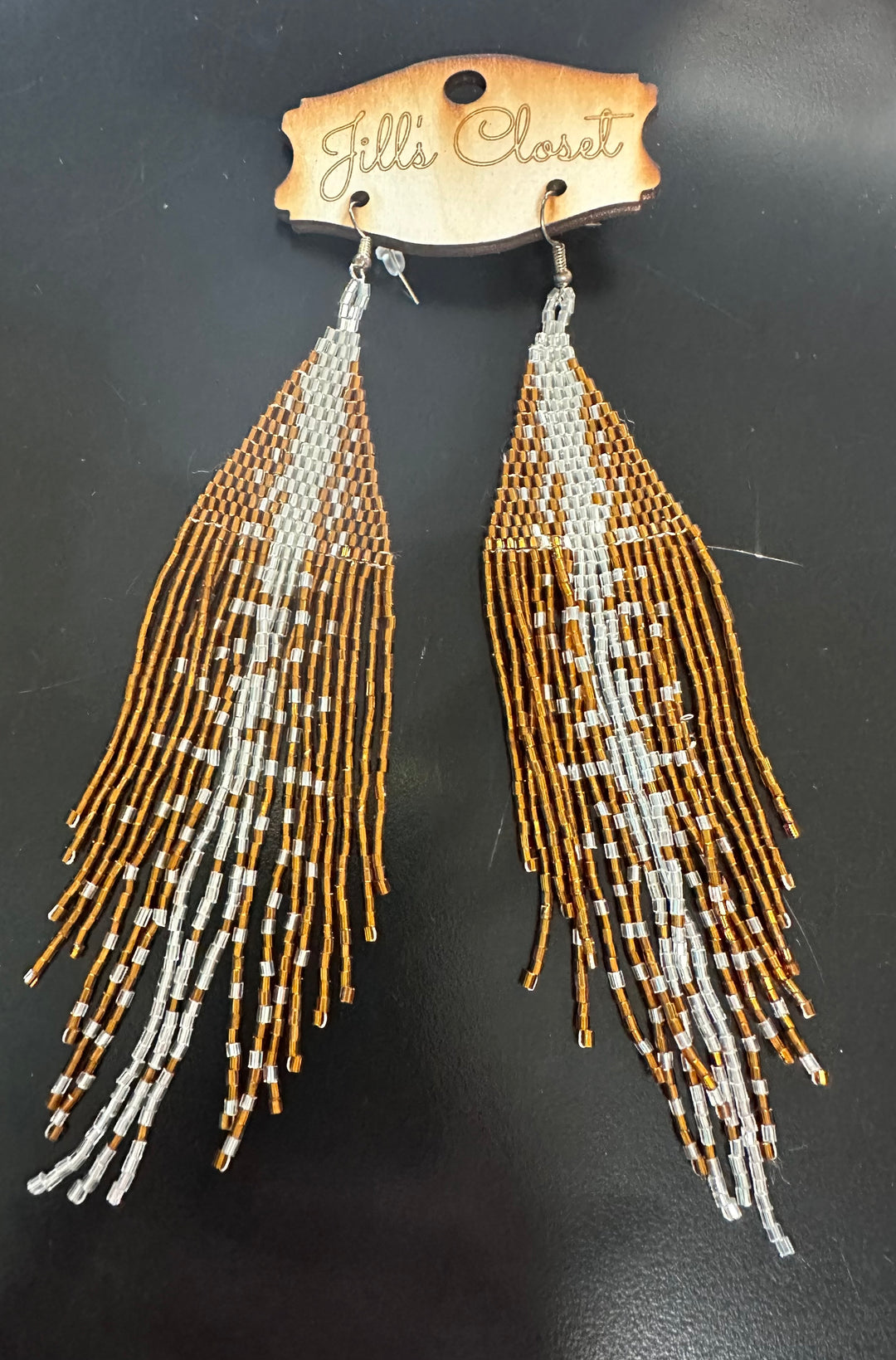 Golden Beaded Tassel Earrings