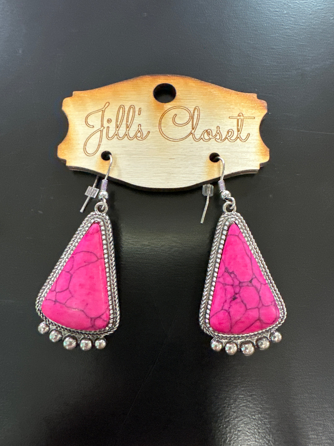 Hot pink Stone Triangle Earrings