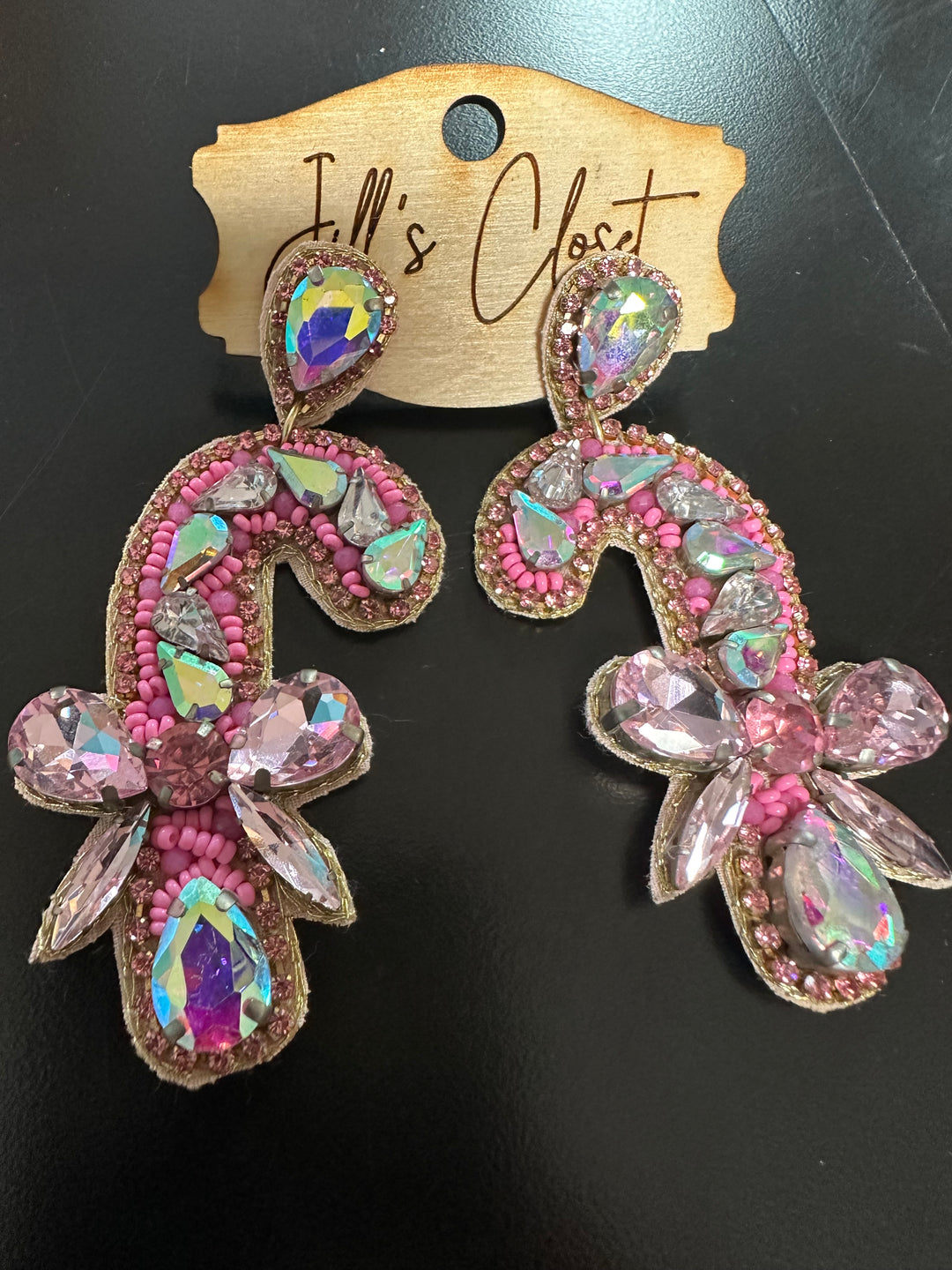 Pink Candy Cane Christmas Earrings