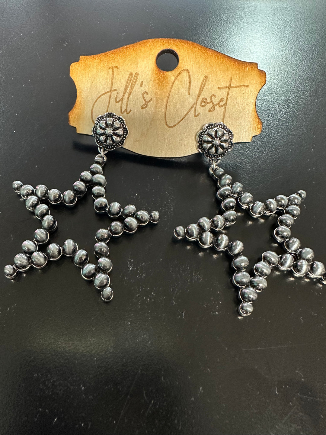 Silver Beaded Star Earrings