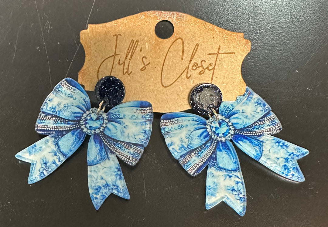 Acrylic Blue Bow Earrings
