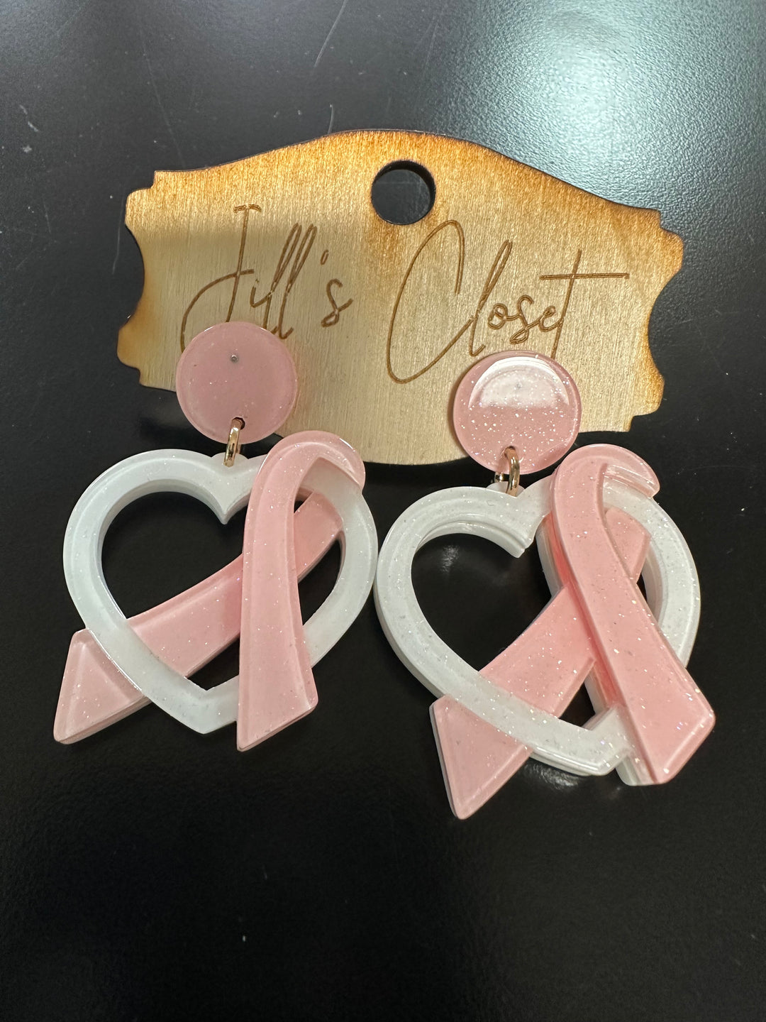 Breast Cancer Heart Earrings