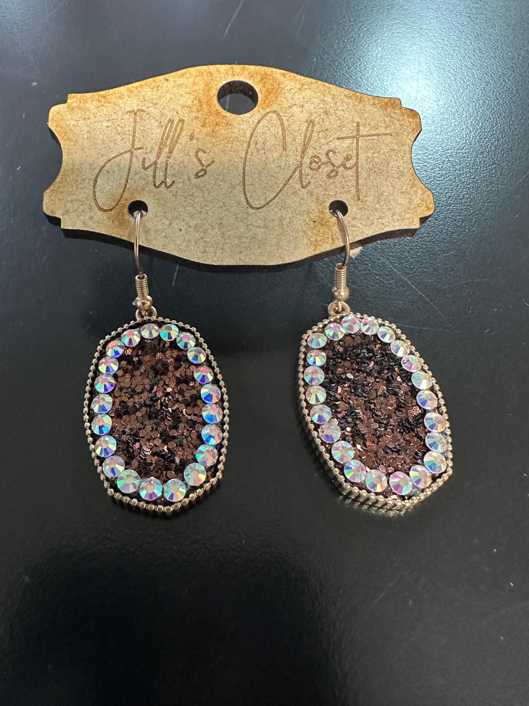 Bronze Rhinestone Oval Earrings