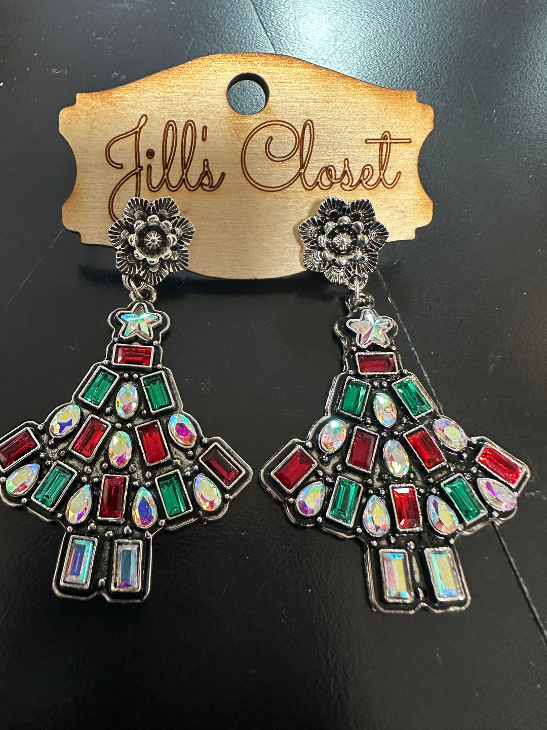 Rhinestone Christmas Tree Earrings