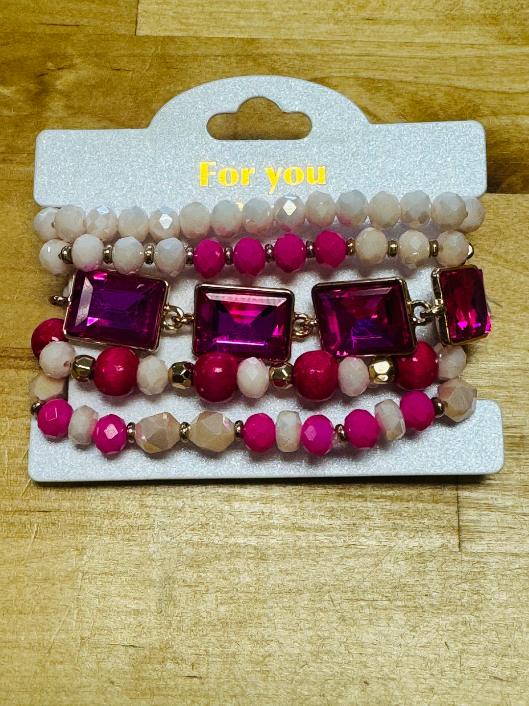 Pink Square Bling Bracelet stack