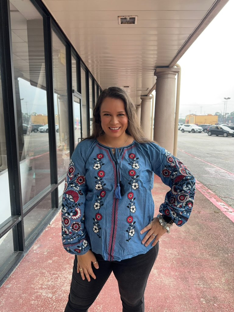 Denim Fields top