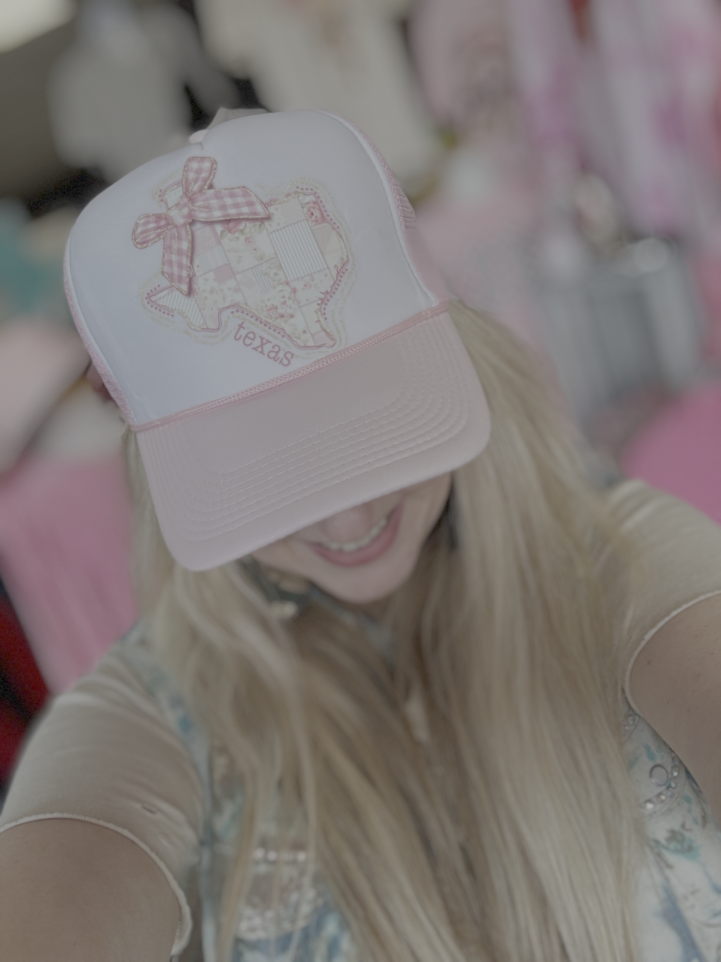Rakel J Heart Embellished Trucker Hat Pink Rhinestone Trucker Hat with Faith Hope Love Patch  main image 4