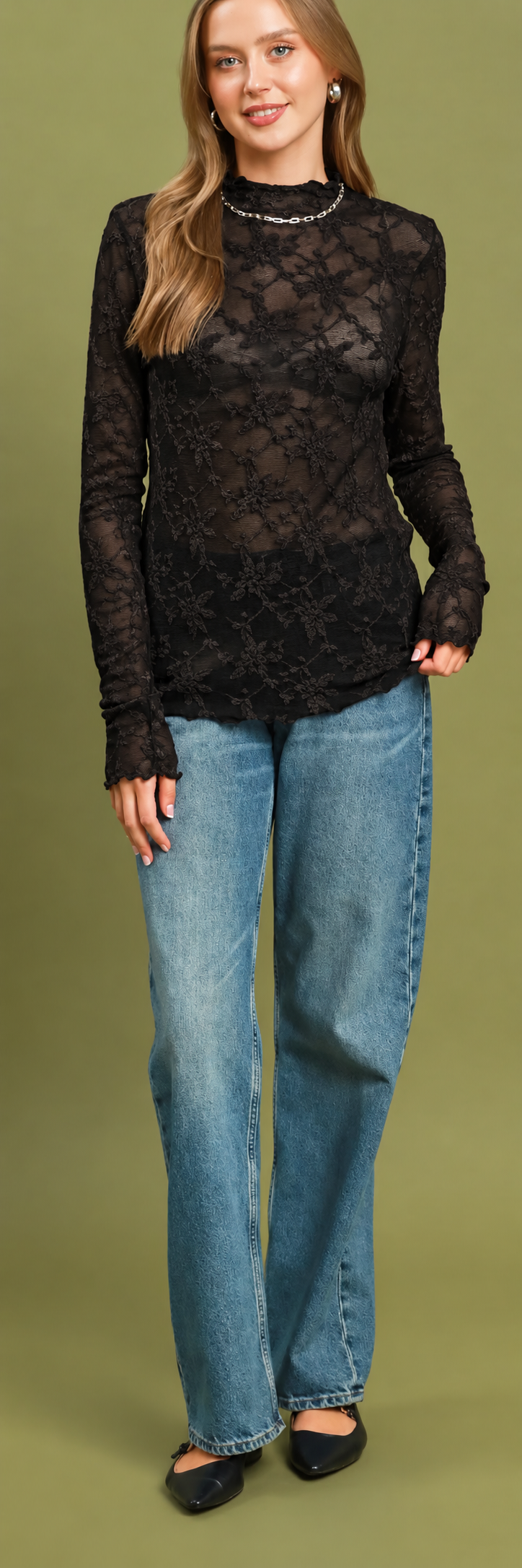 Black Lace Mesh Top
