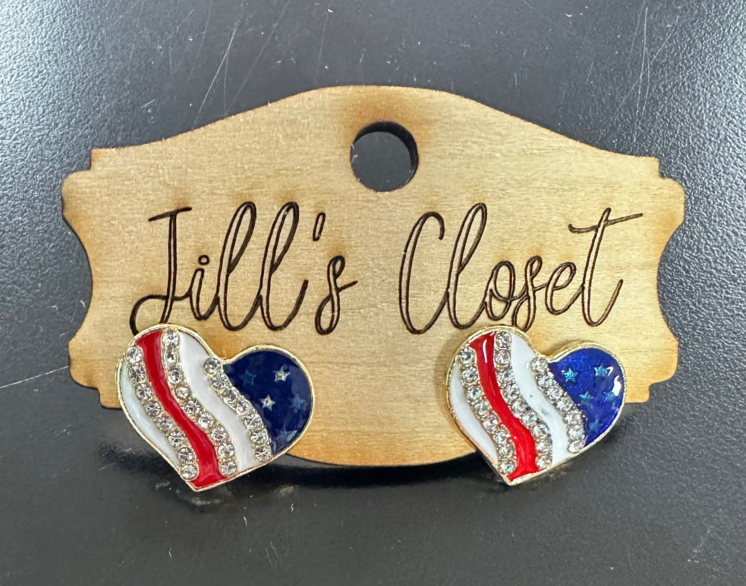 US Flag Heart Shaped Stud Earrings