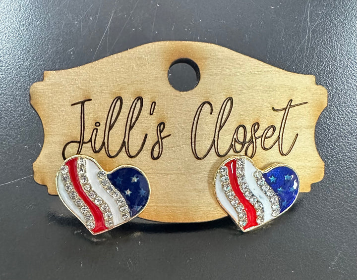 US Flag Heart Shaped Stud Earrings