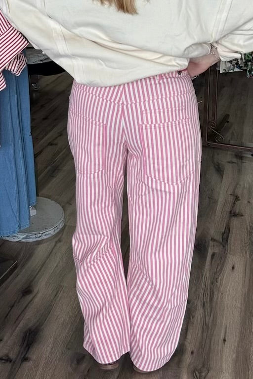 Pink Striped Barrel Pants