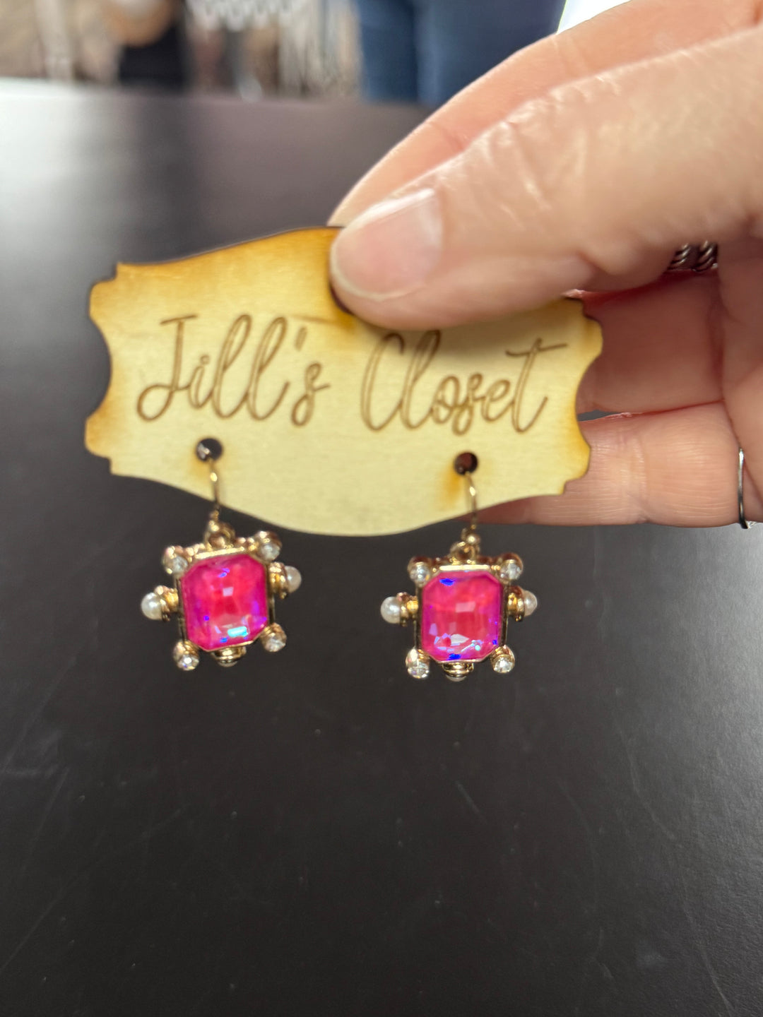 Vintage Glam Rectangle Gem Drop Earrings