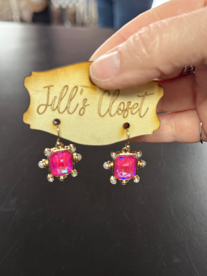 Vintage Glam Rectangle Gem Drop Earrings