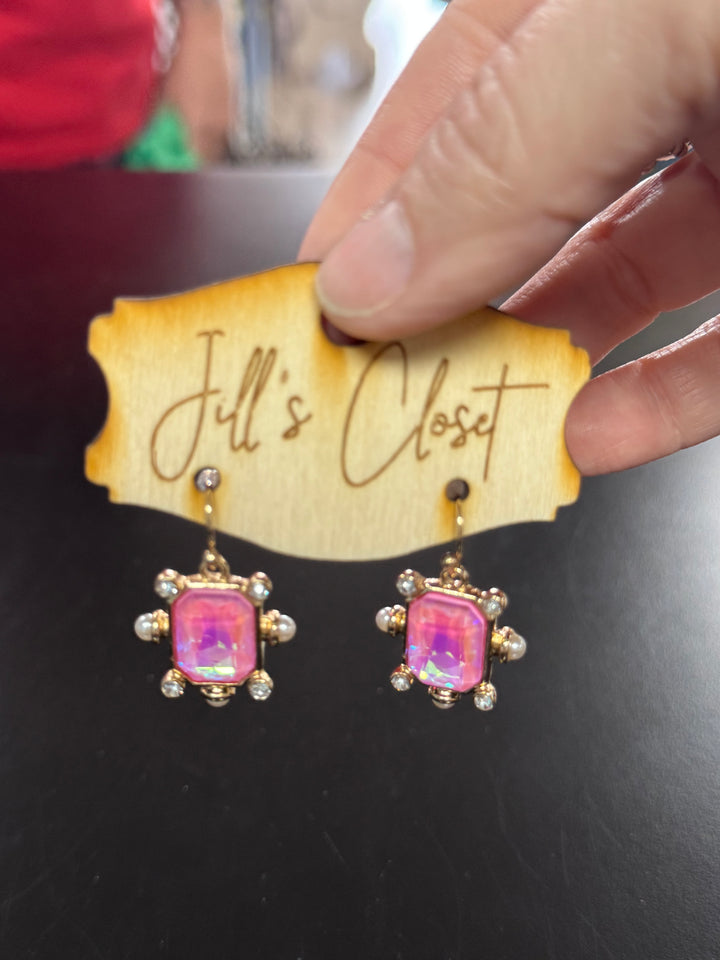 Vintage Glam Rectangle Gem Drop Earrings