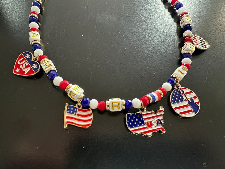 Patriotic Charm Enameled Necklace