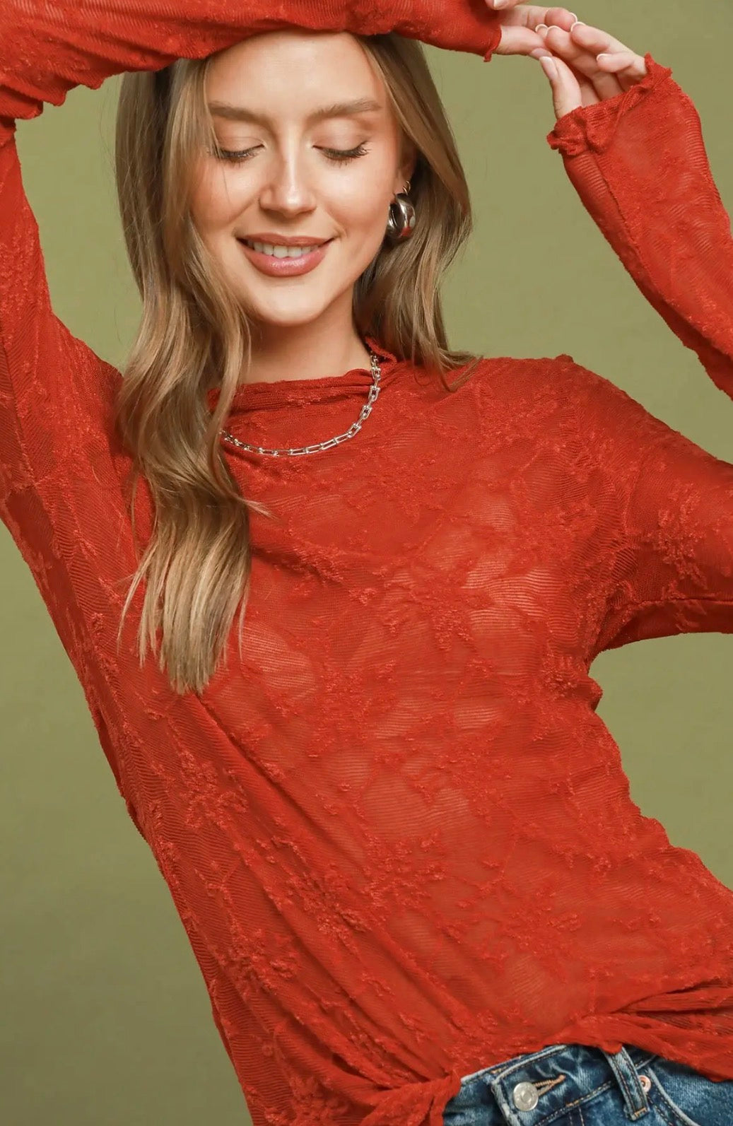 Goji Berry Lace Mesh Top