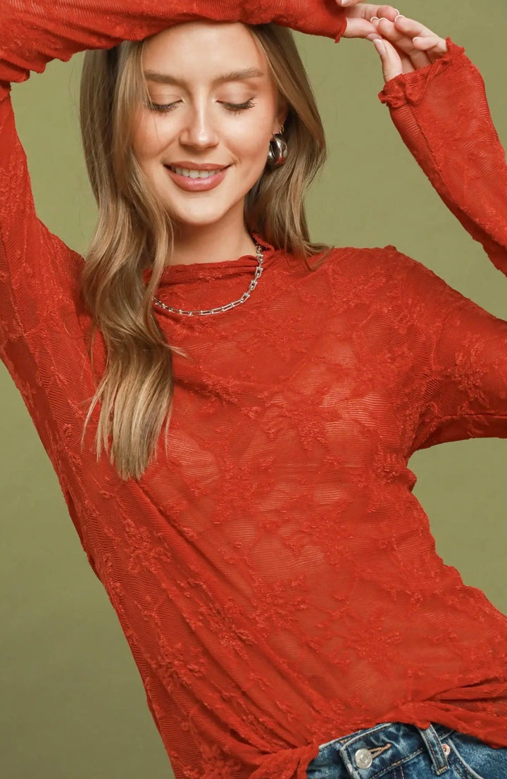 Goji Berry Lace Mesh Top