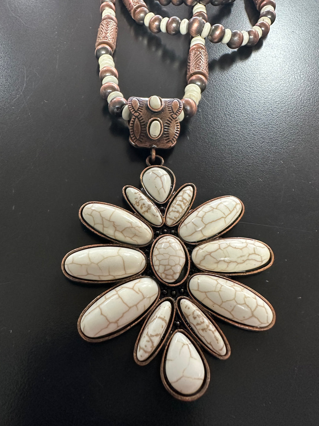 Triple Strand white Buffalo & Copper Necklace Set