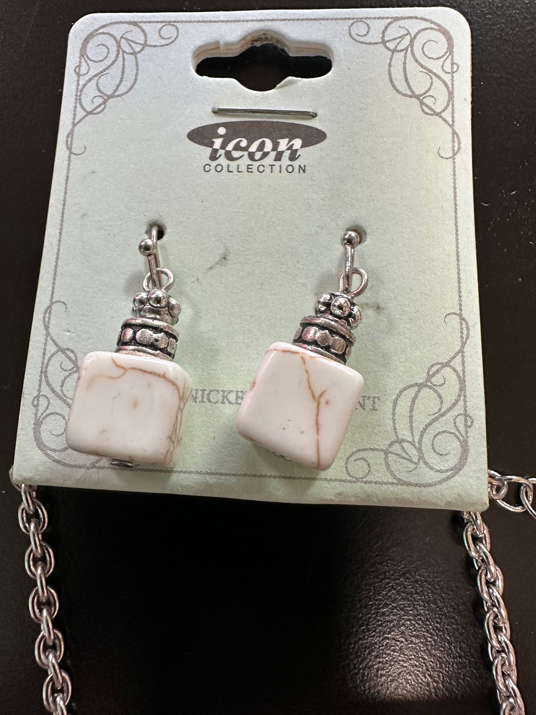 Square stone & silver Necklace Set