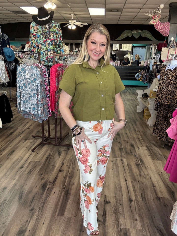 Ecru Floral Jeans