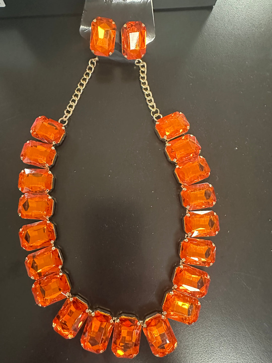 Oh-Orange Faceted Stone Necklace & Earrings