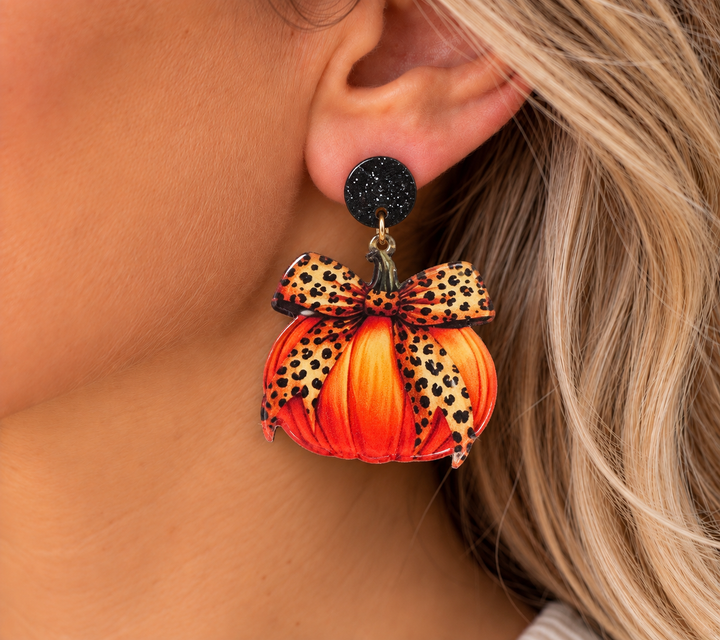 Leopard Bow Pumpkin Earrings
