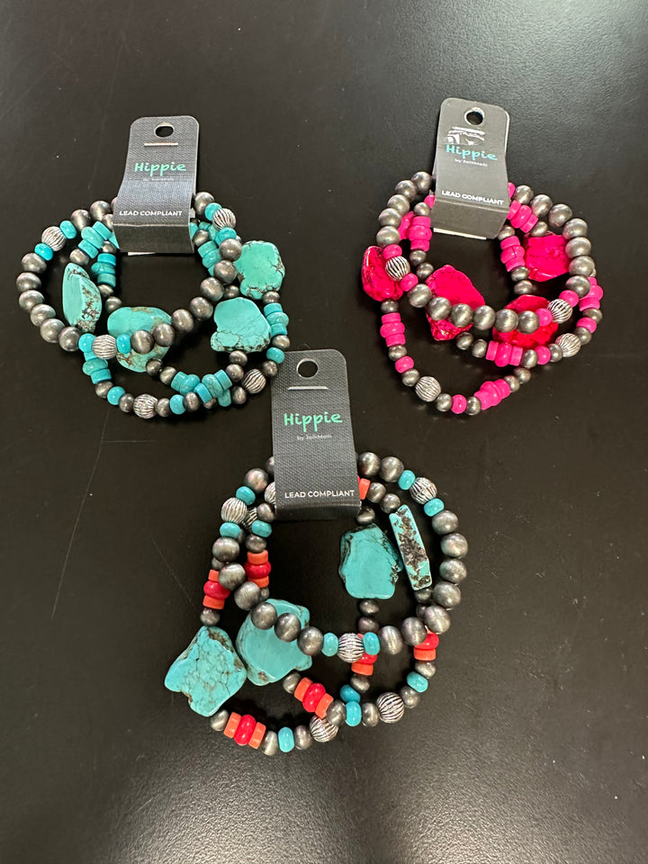 Triple Stack Turquoise Slab Bracelet Set