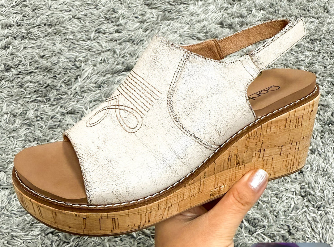 Corky’s Carley Cream Crackle Boot Stitch Shoes