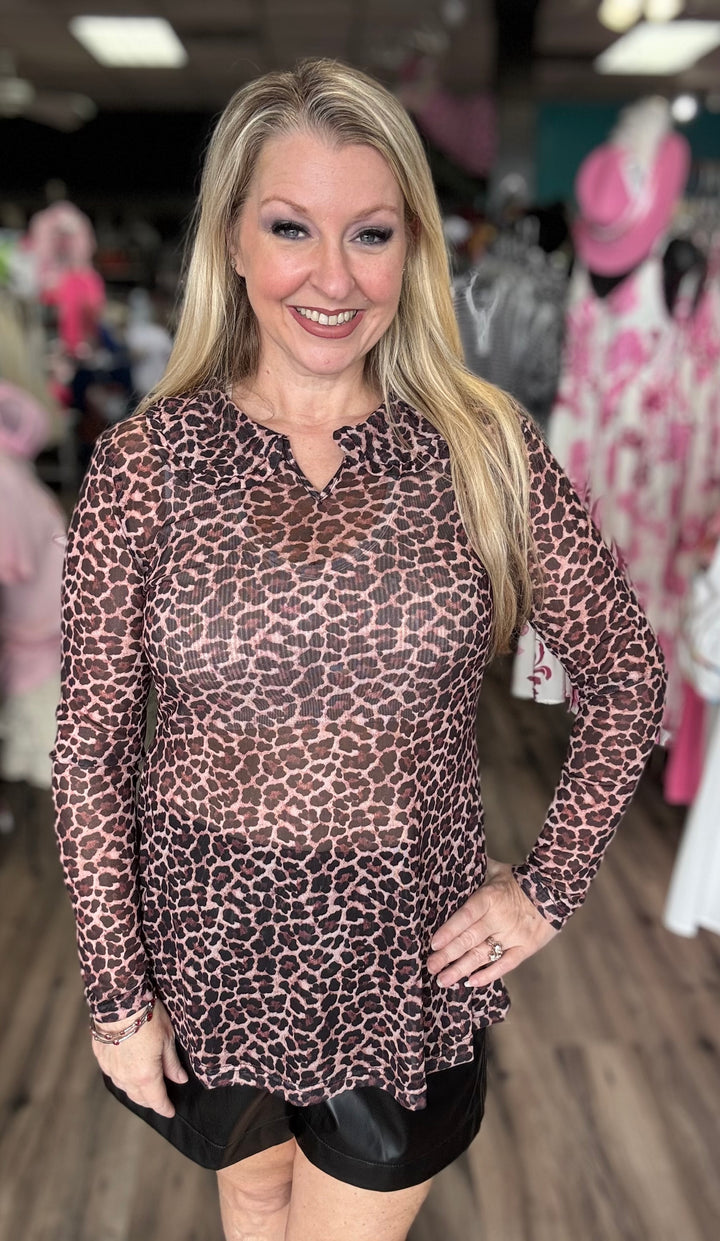 Leopard Mesh LS Top