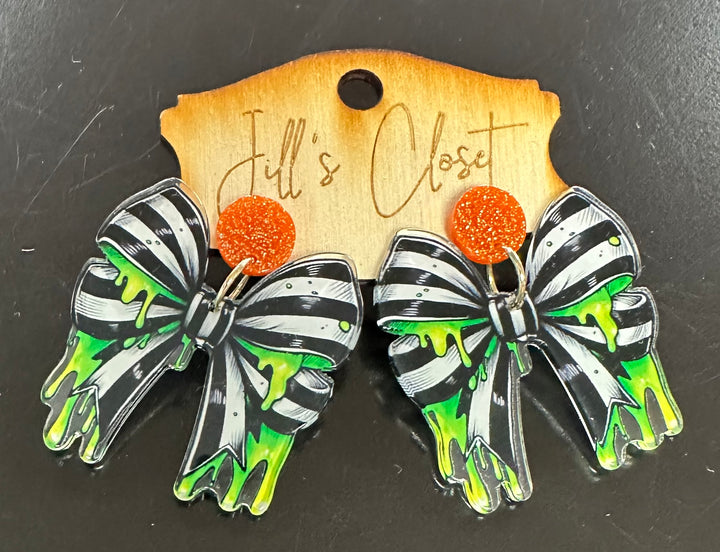 Striped Bow & Slime Earrings