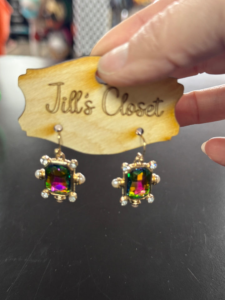 Vintage Glam Rectangle Gem Drop Earrings