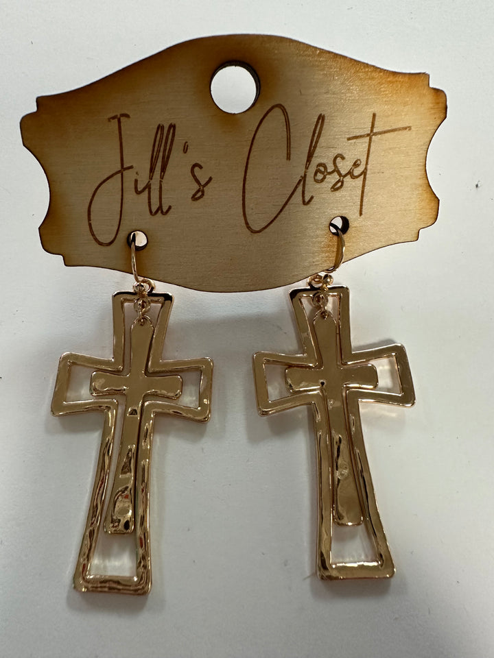Hammered Metal Cross Earrings