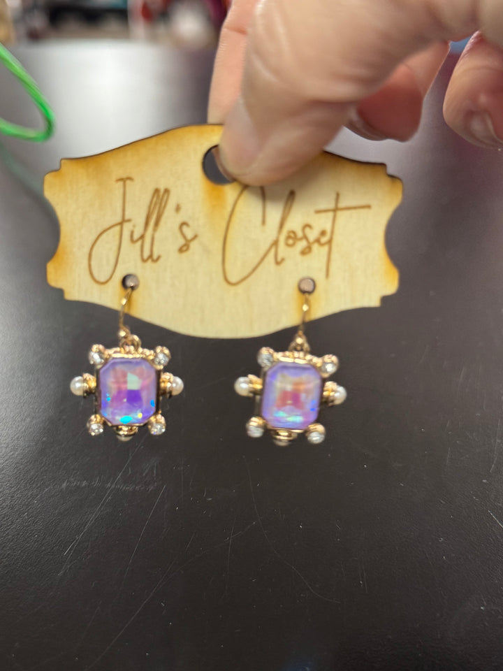 Vintage Glam Rectangle Gem Drop Earrings