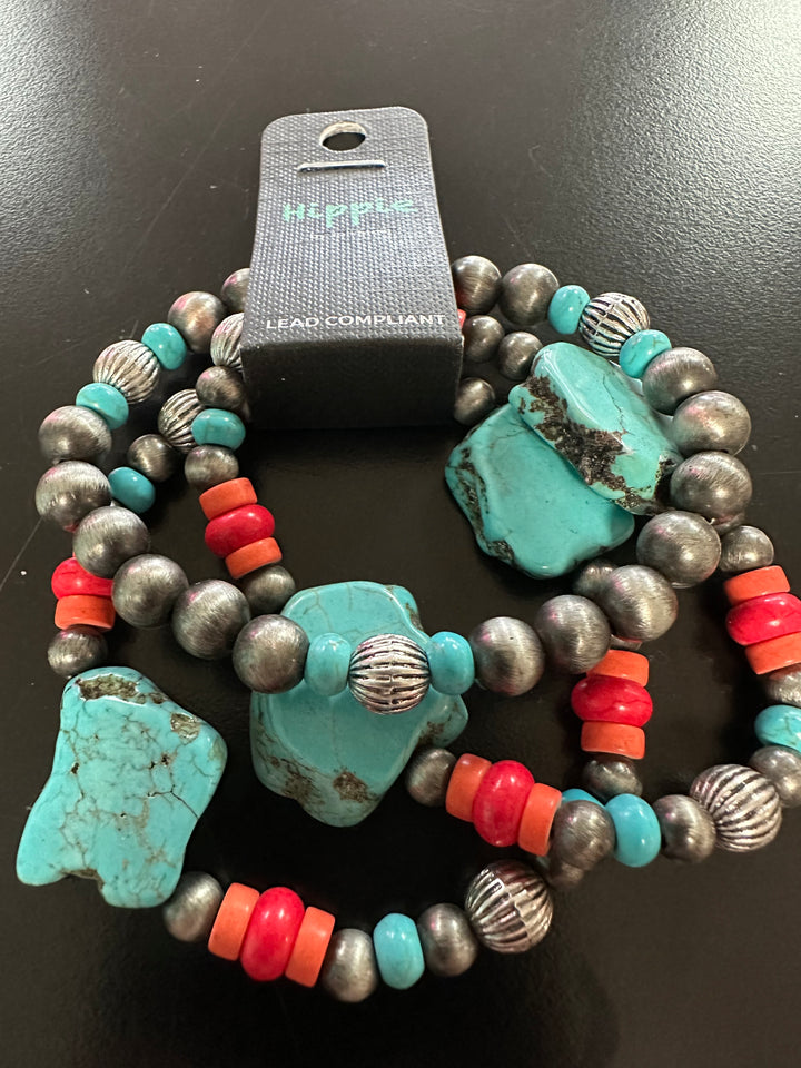 Triple Stack Turquoise Slab Bracelet Set