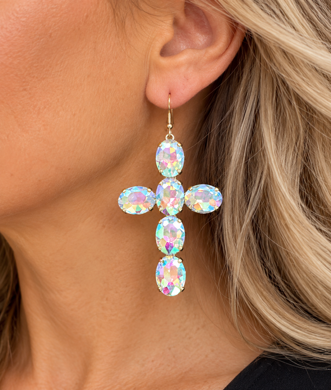 Lg. Rhinestone Cross Earrings