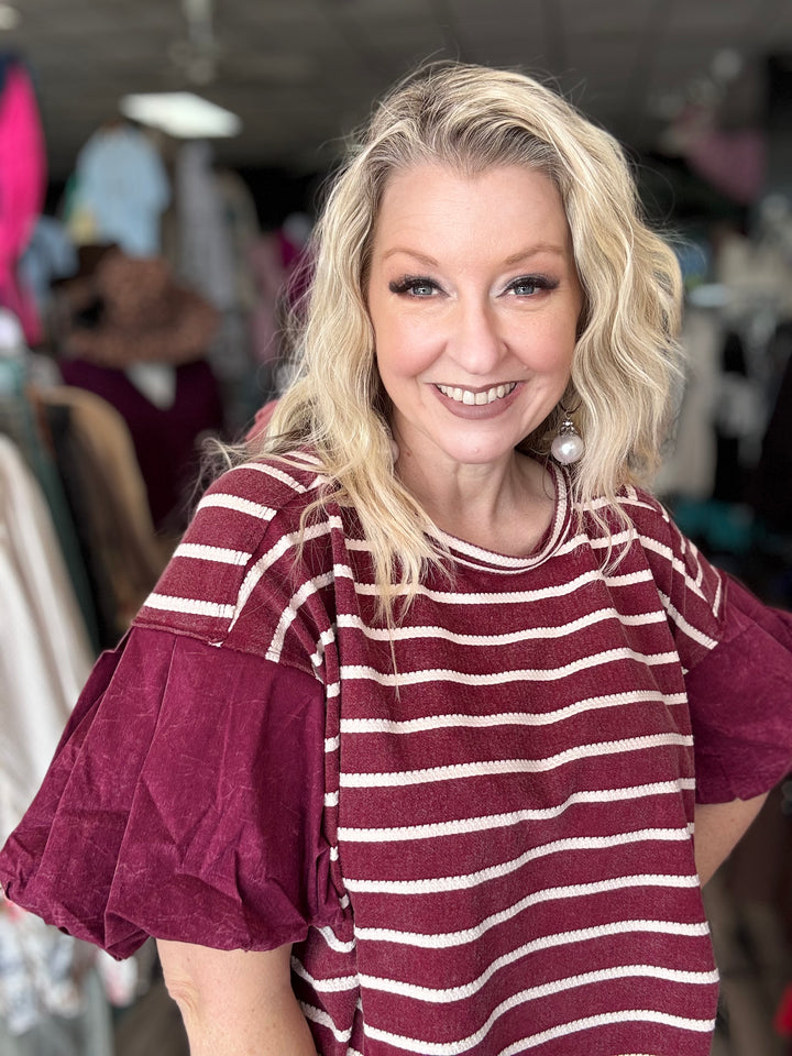 Puff Sleeve Striped Top