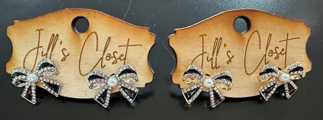 Rhinestone & Pearl Bow Earrings