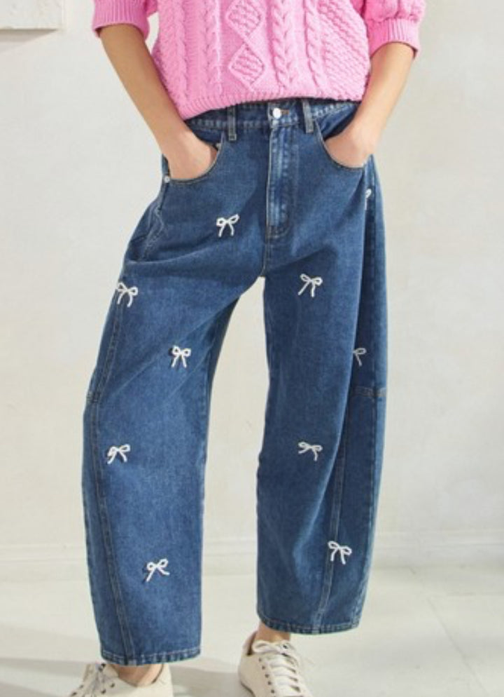 Pearly Bow Barrel Jeans