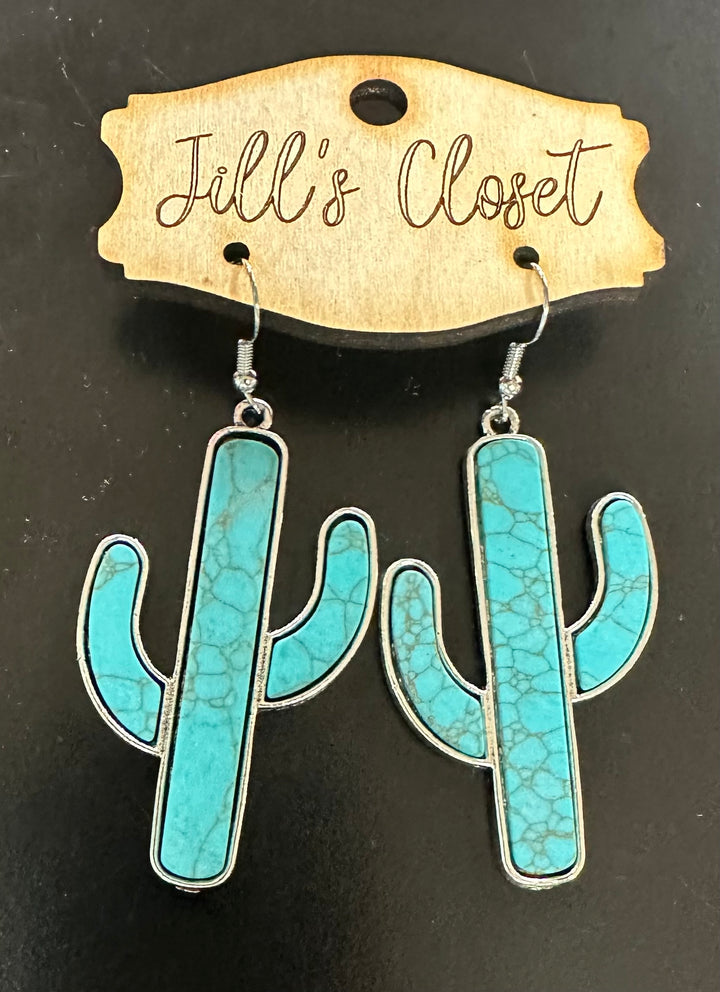 Turquoise Cactus Fishhook Earrings