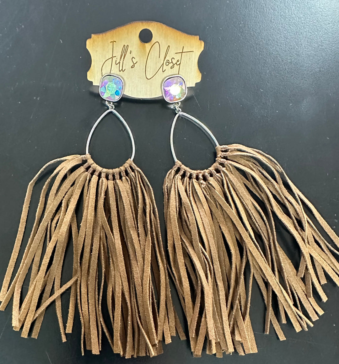 Leather Fringe Bling Earrings
