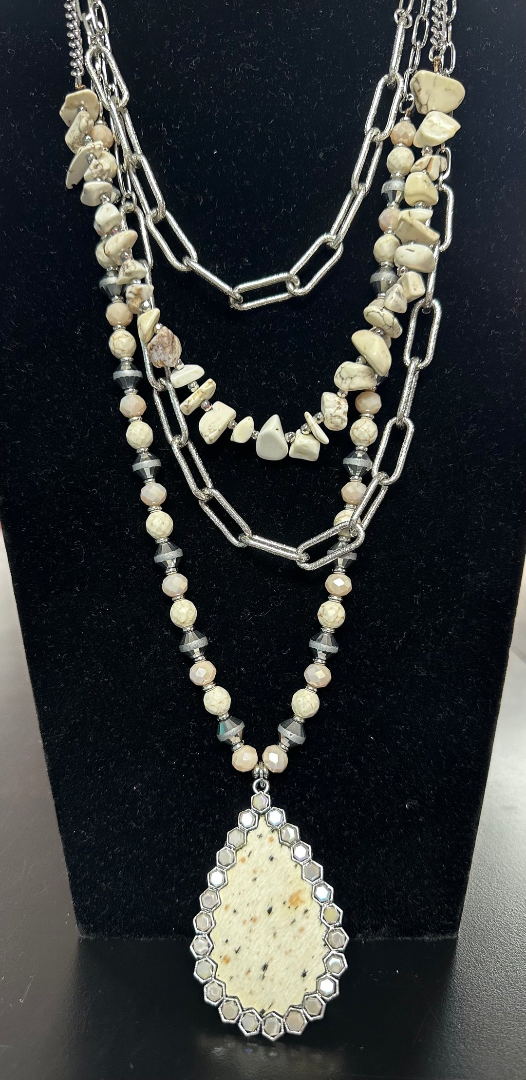 4 Strand Silver & Cream Necklace