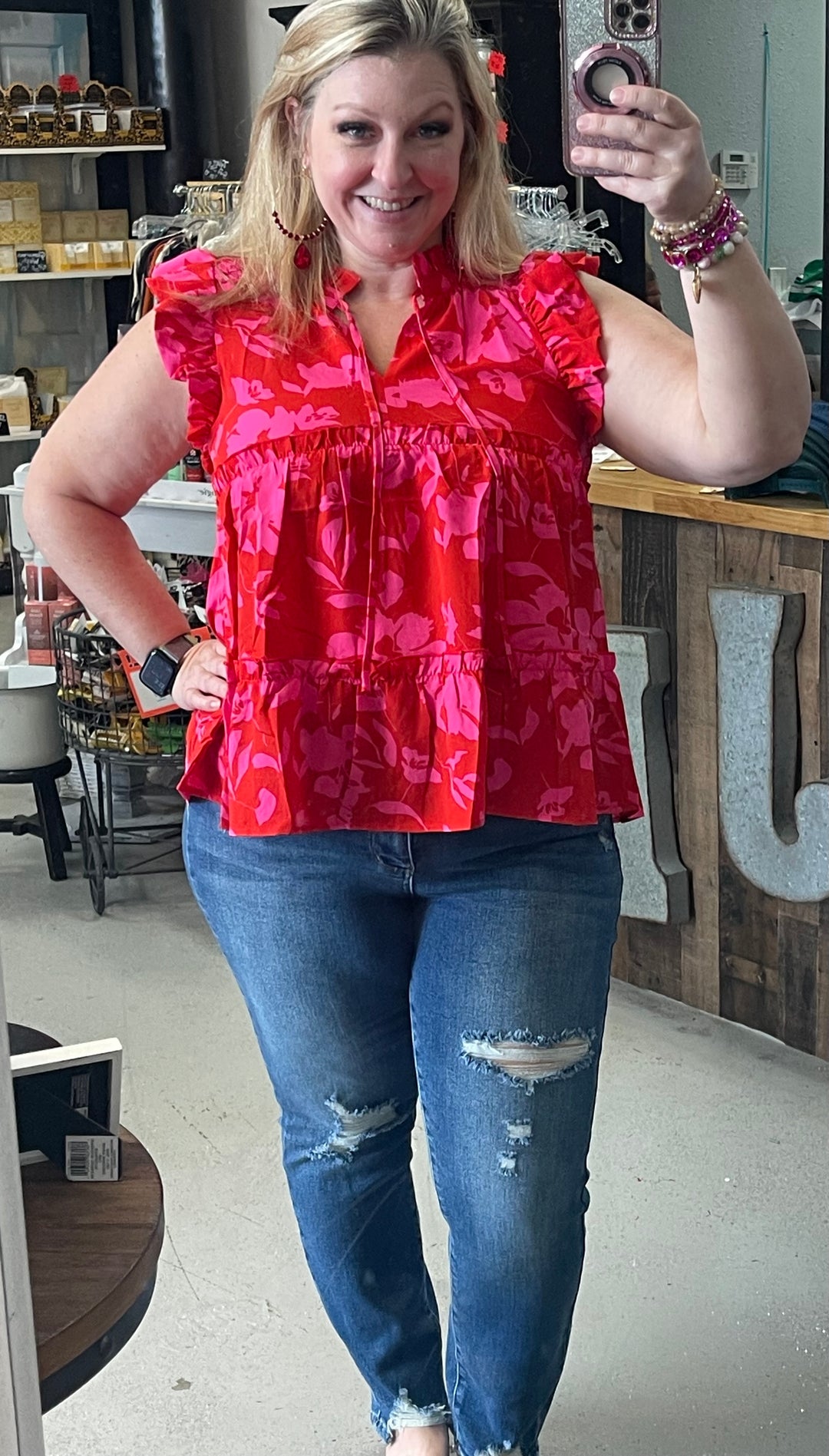 Fiery Red Floral top