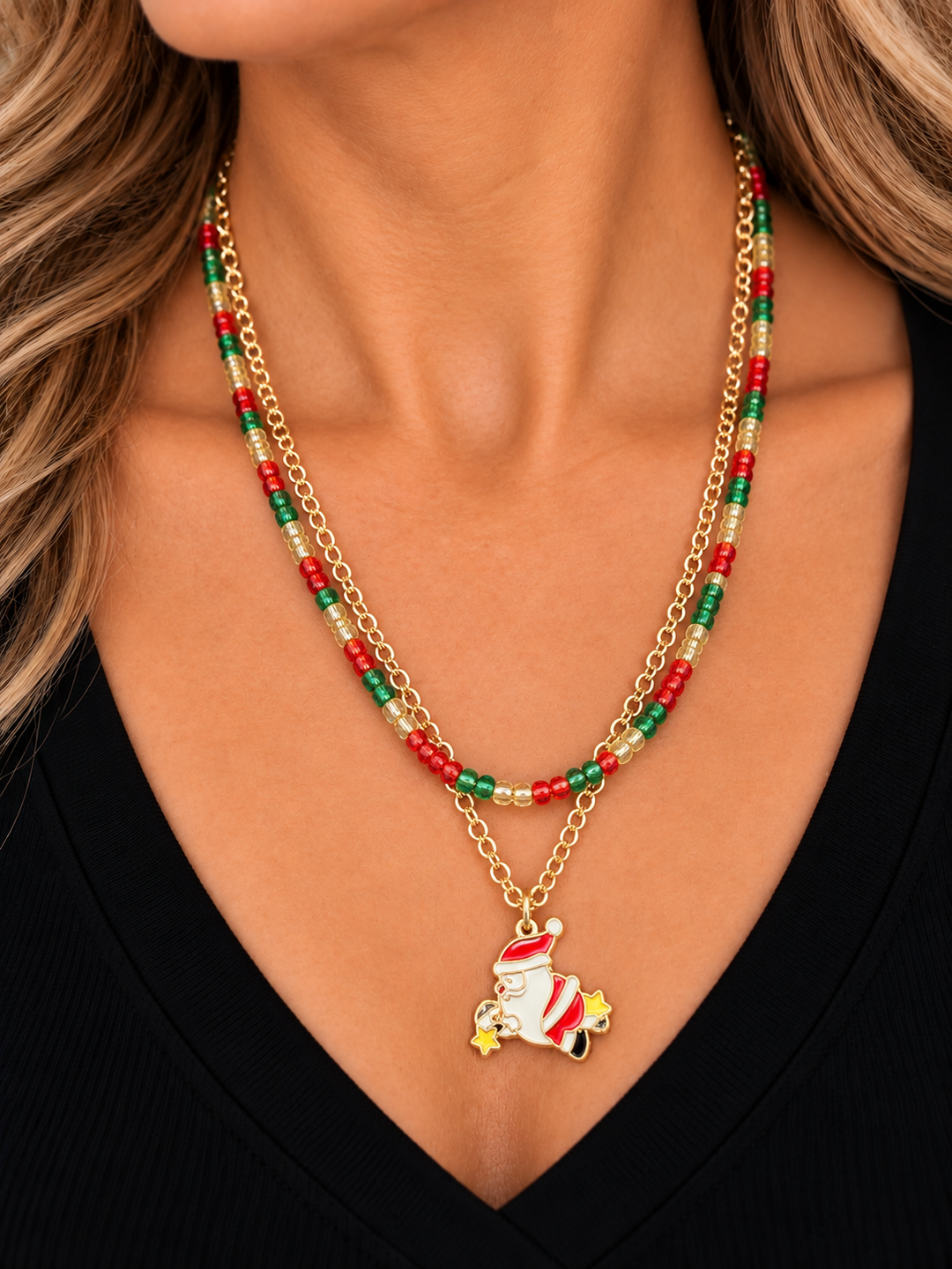 Beaded Double Strand Christmas Necklace