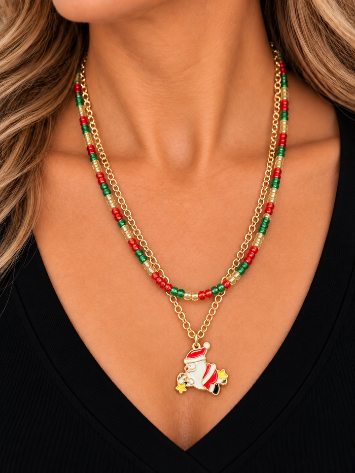 Beaded Double Strand Christmas Necklace