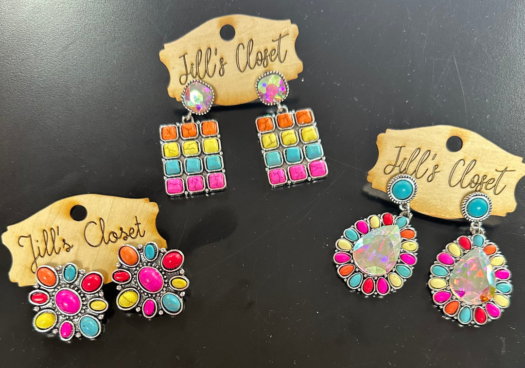 Multicolored Stone Stud Earrings